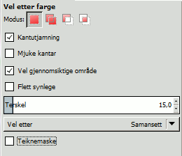 Innstillingane for verktøyet «vel etter farge»