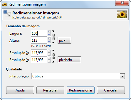 O diálogo “Redimensionar imagem”
