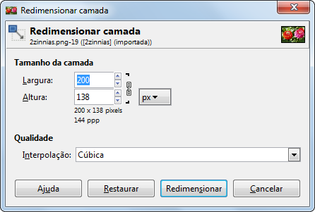 O diálogo “Redimensionar camada”