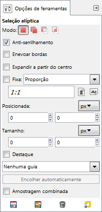 Opções da ferramenta para a ferramenta de Seleção Elíptica