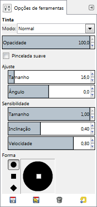 Opções da ferramenta de tinta