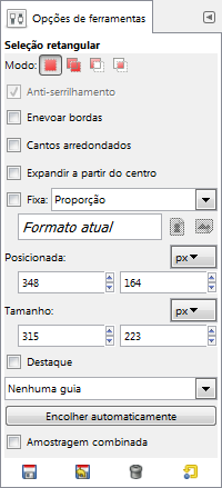 Opções da Ferramenta para a ferramenta de Seleção Retangular