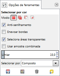 Opções de ferramenta para a ferramenta Seleção por Cor