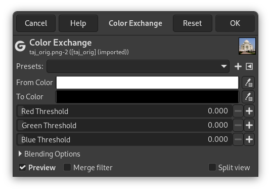 The «Color Exchange» Dialog