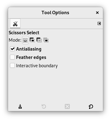 Tool Options for Scissors Select