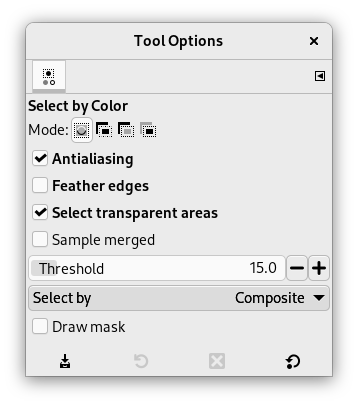 Tool Options for the Select by Color tool