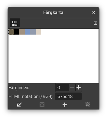 An indexed image with 6 colors and its Colormap dialog