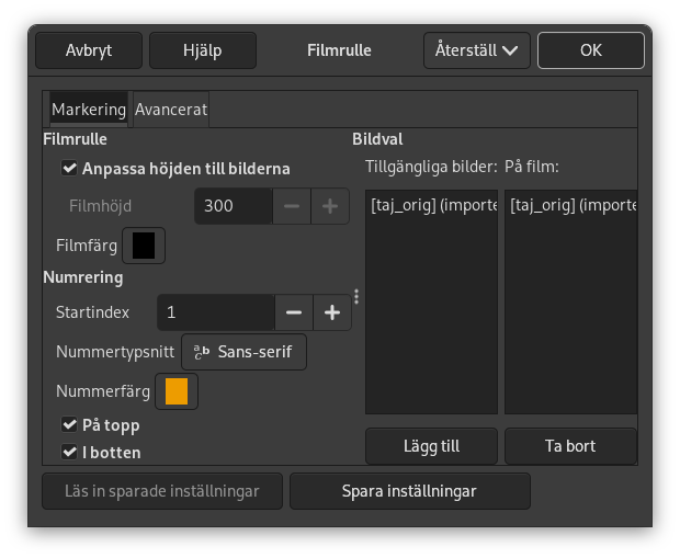 Alternativ för filtret ”Filmrulle” (markering)