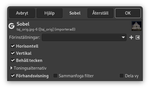Alternativ för filtret Sobel
