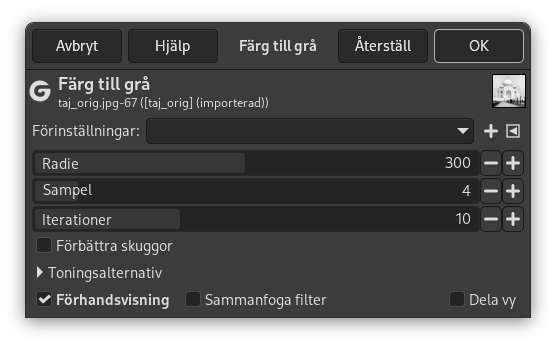 Inställningar för ”Färg till grå”