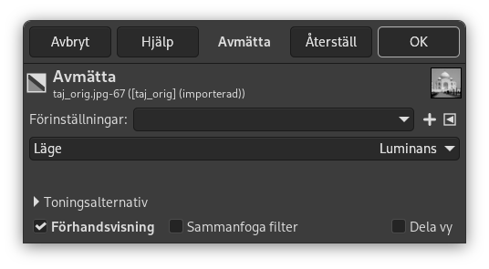 Dialogrutan med alternativ för ”Avmätta”