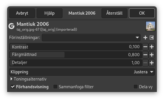 Filterdialogen för ”Mantiuk 2006”