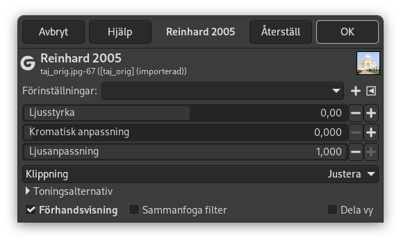 Filterdialogen för ”Reinhard 2005”