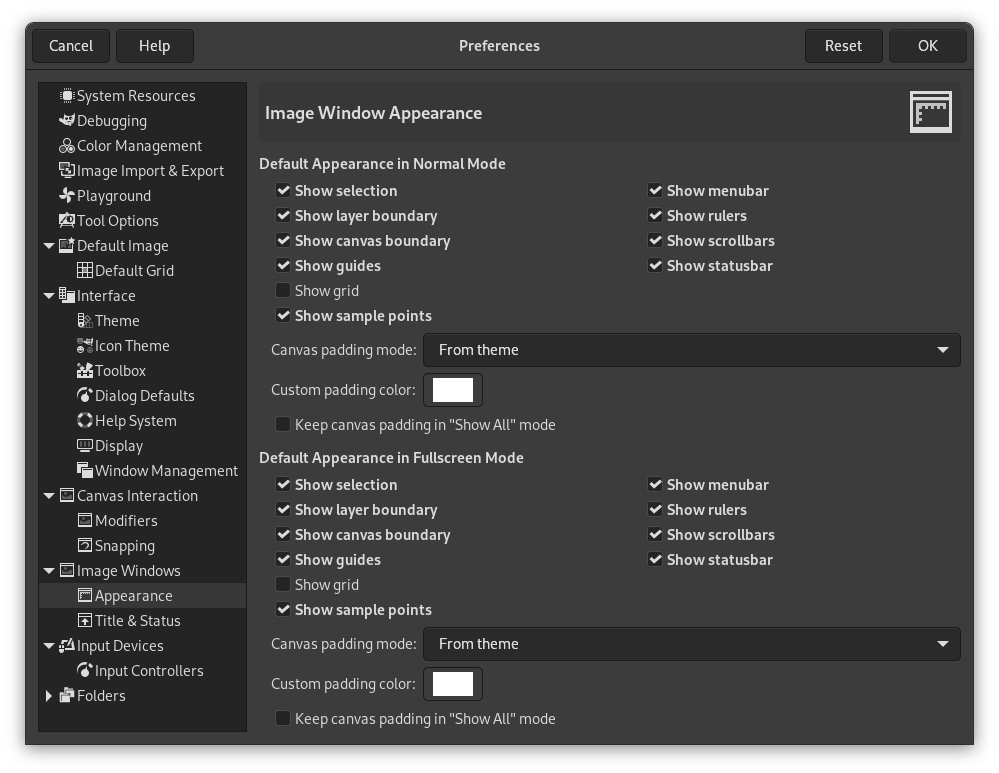 Image Window Appearance Preferences