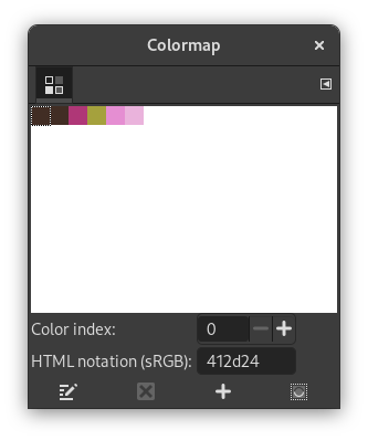 An indexed image with 6 colors and its Colormap dialog