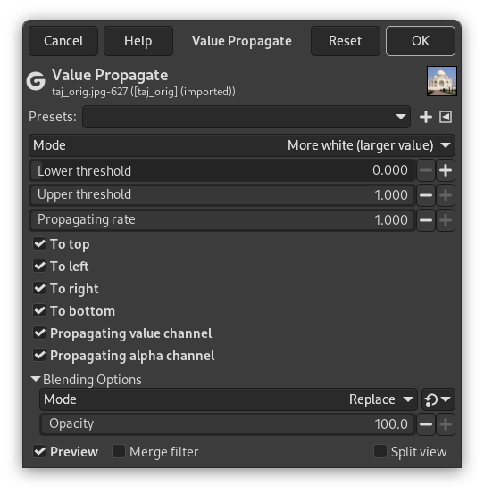 «Value propagate» filter options