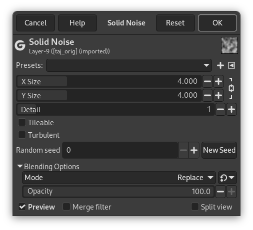 «Solid Noise» filter options