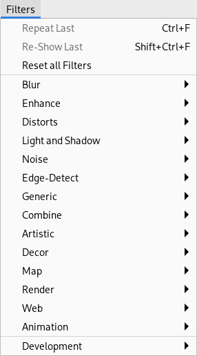 The «Filters» menu