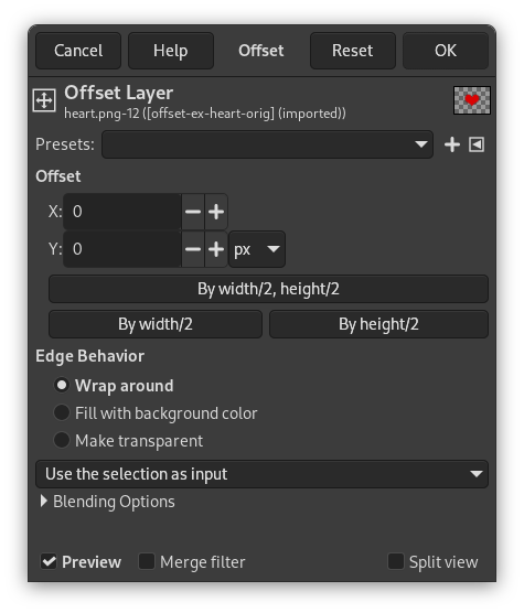 The «Offset» dialog