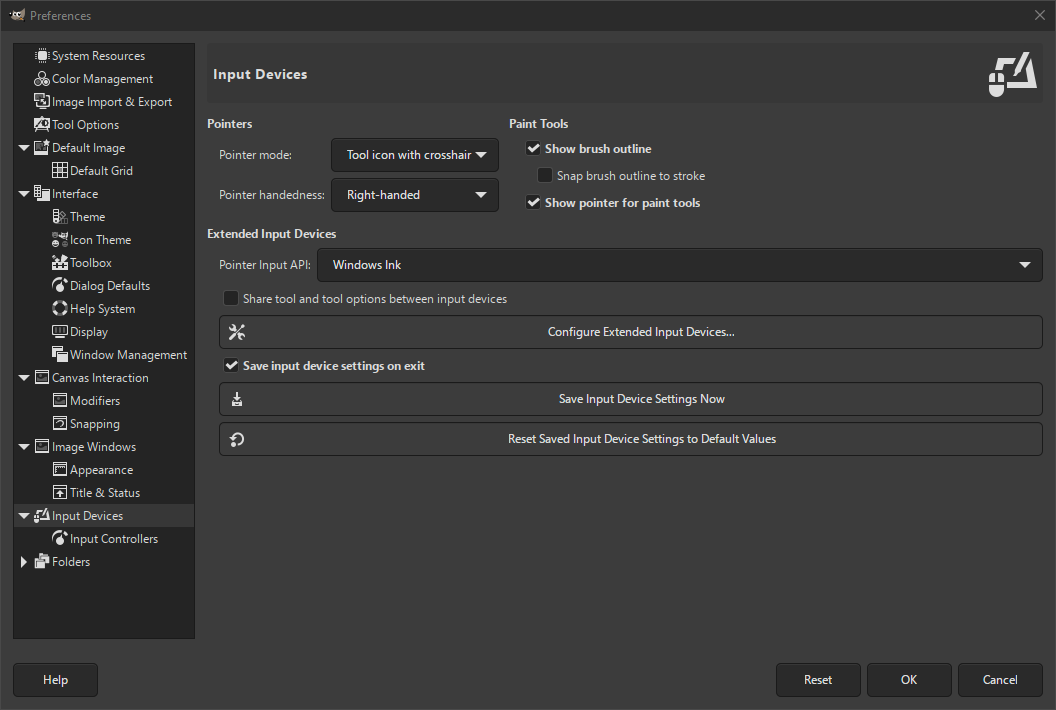 Input devices preferences