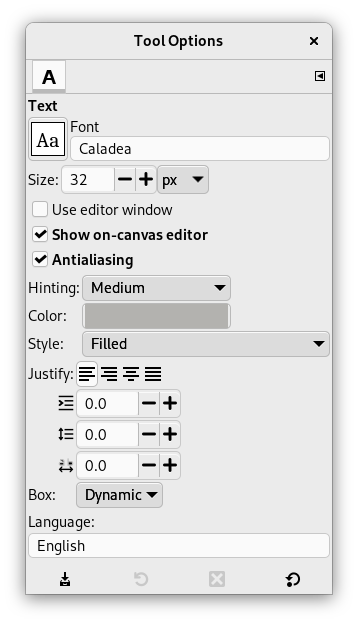 Text tool options