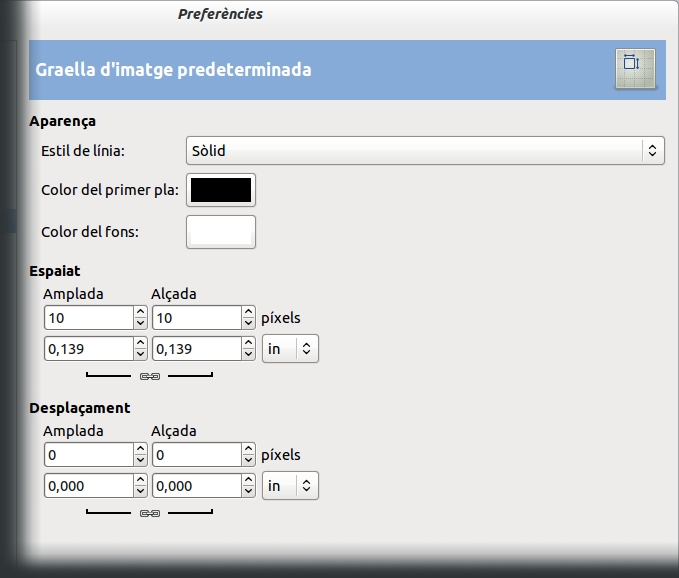 Preferències predeterminades de la quadrícula d'imatges
