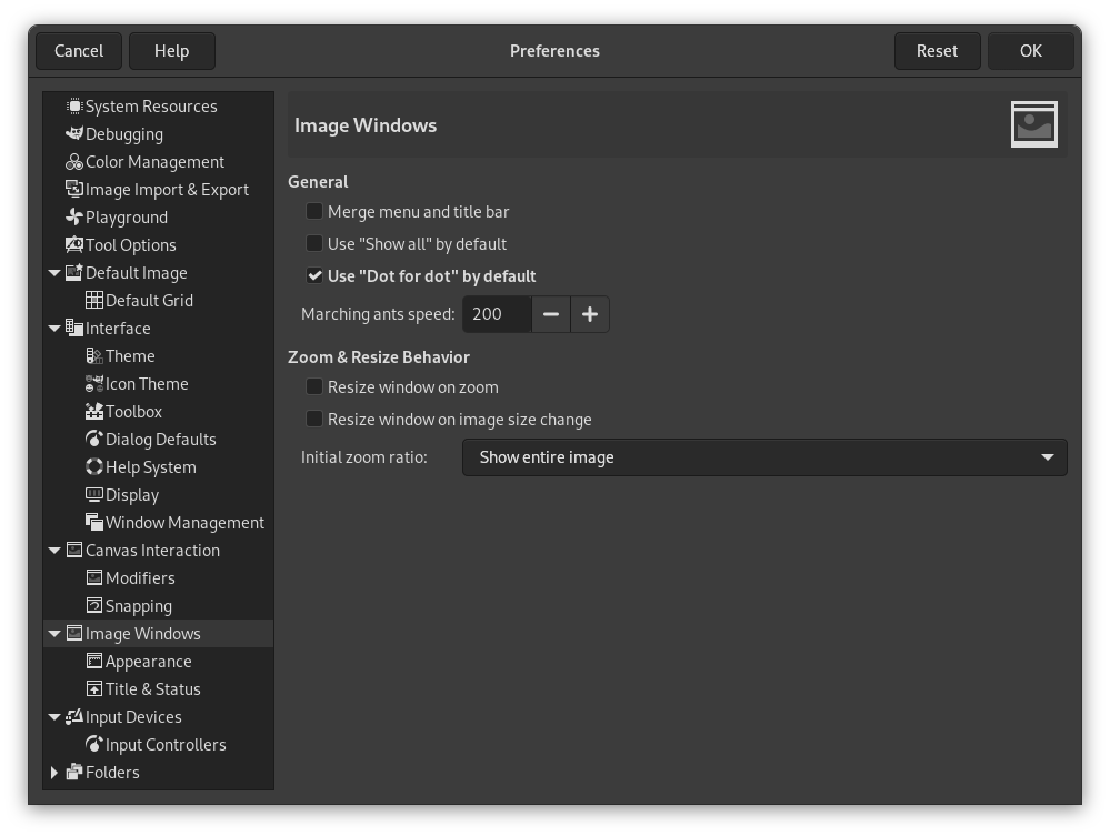 Indstillinger for billedvindue