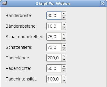 Eigenschaften für das Filter „Weben“