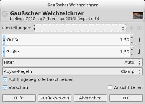 Eigenschaften für das Filter „Gaußscher Weichzeichner“