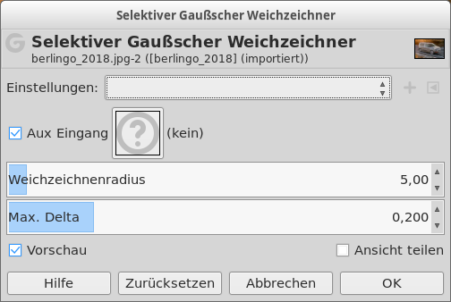 Eigenschaften für das Filter „Selektiver Gaußscher Weichzeichner“