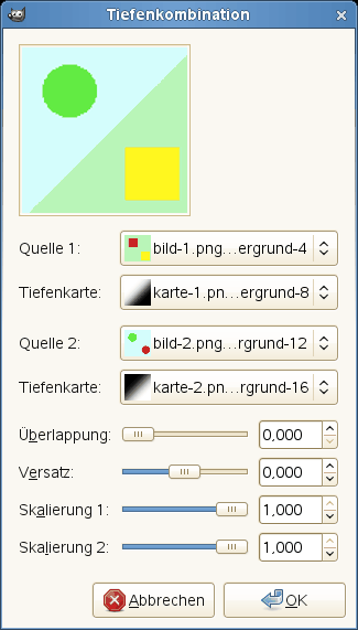 Eigenschaften für das Filter »Tiefenkombination«