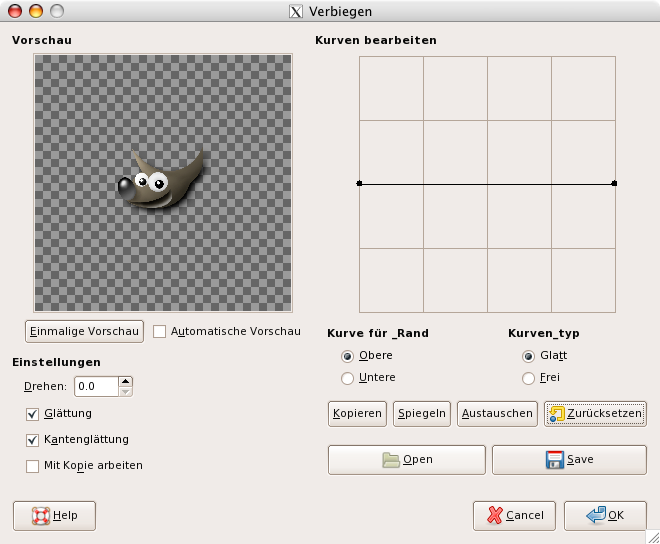 Eigenschaften für das Filter »Verbiegen«