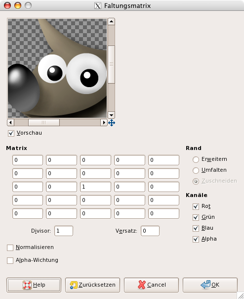 Eigenschaften für das Filter „Faltungsmatrix“