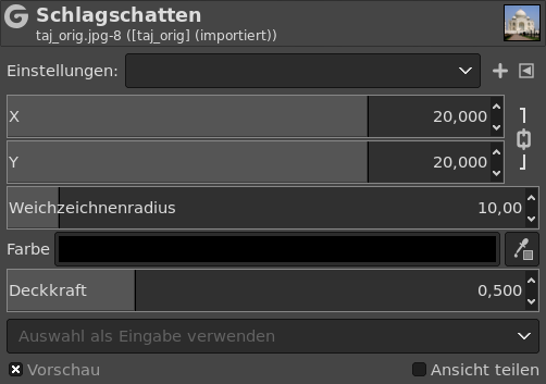 Eigenschaften des Filters »Schlagschatten«