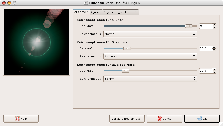 Eigenschaften im Reiter »Allgemein« für den »Editor für Verlaufsaufhellungen«