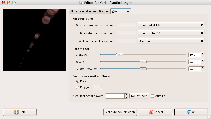 Eigenschaften im Reiter »Sekundärlichtreflexe« für den »Editor für Verlaufsaufhellungen«