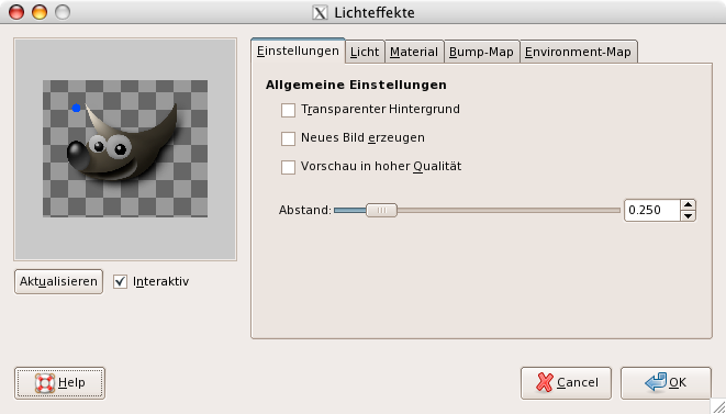 Eigenschaften für das Filter »Lichteffekte«