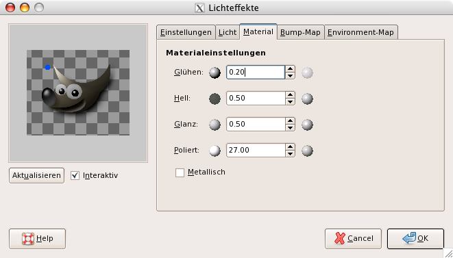 Eigenschaften (Material) für das Filter »Lichteffekte«