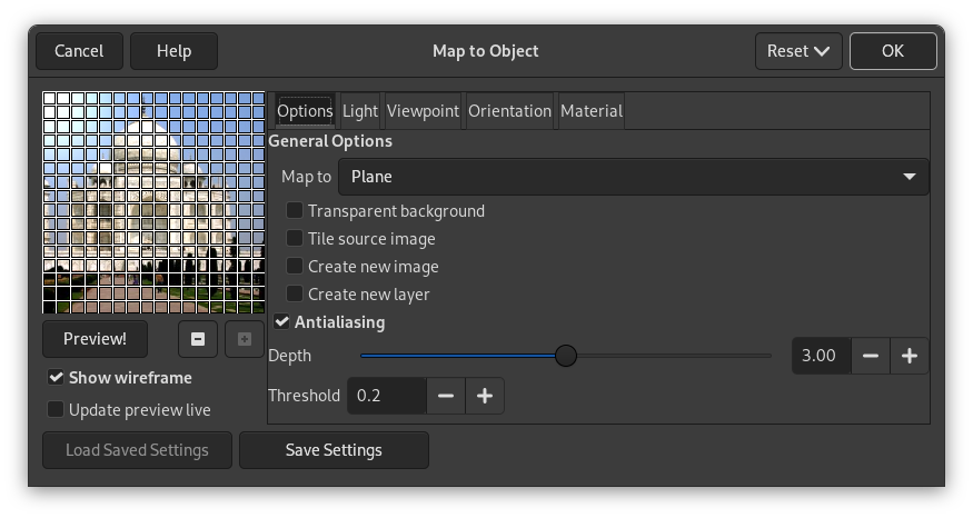 Eigenschaften des Filters „Auf Objekt abbilden“ (Einstellungen)