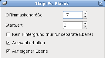 Eigenschaften für das Filter „Platine“