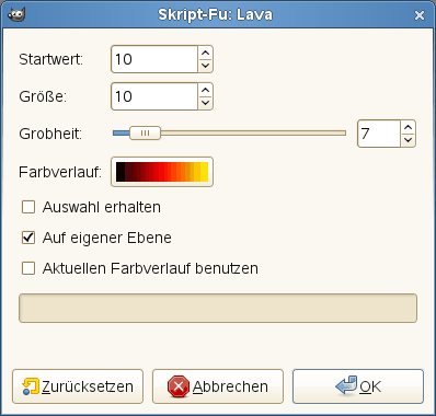 Eigenschaften für das Filter Lava