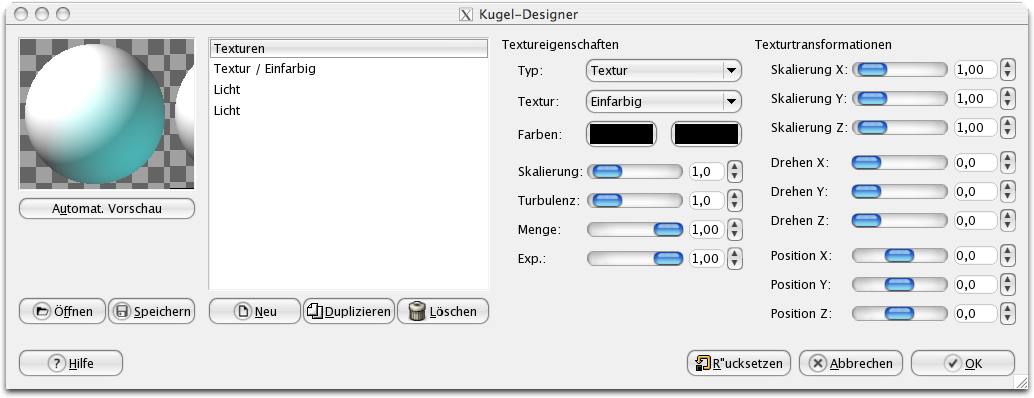 Eigenschaften des Filters „Kugel-Designer“