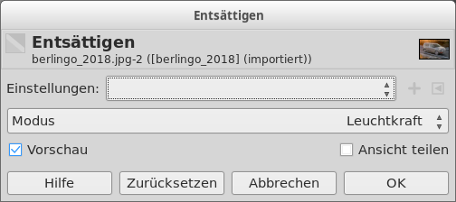 Das Dialogfenster »Entsättigen«