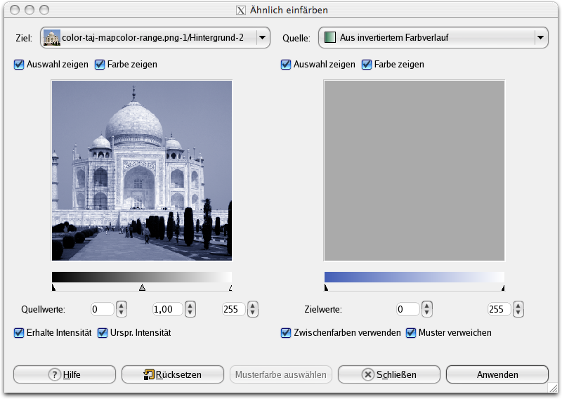 Eigenschaften für das Filter „Kolorieren“