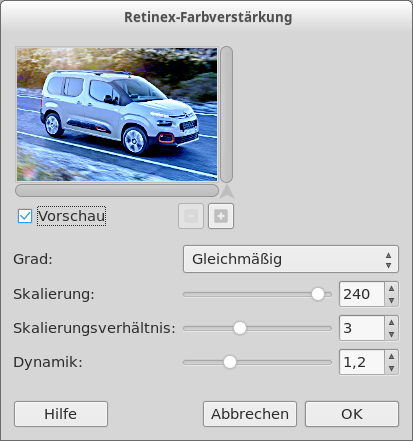 Eigenschaften für das Filter »Retinex«