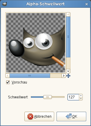 The „Threshold Alpha“ filter options dialog