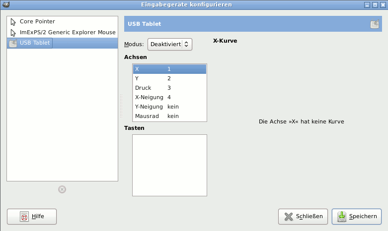 Voreinstellungen für ein Grafiktablett