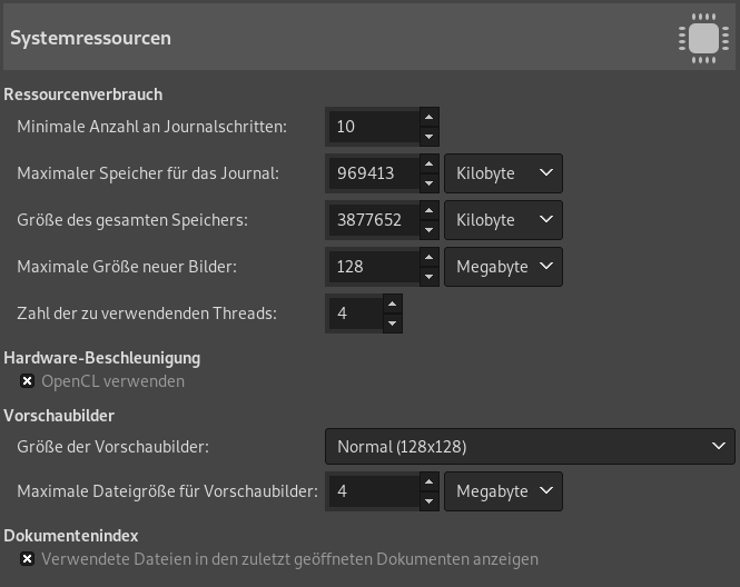 System Resources Preferences