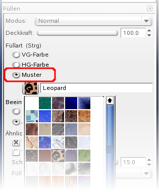 Das Kontrollkästchen zur Verwendung eines Musters