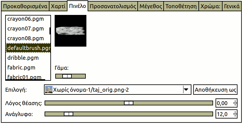 Επιλογές καρτέλας «πινέλου»